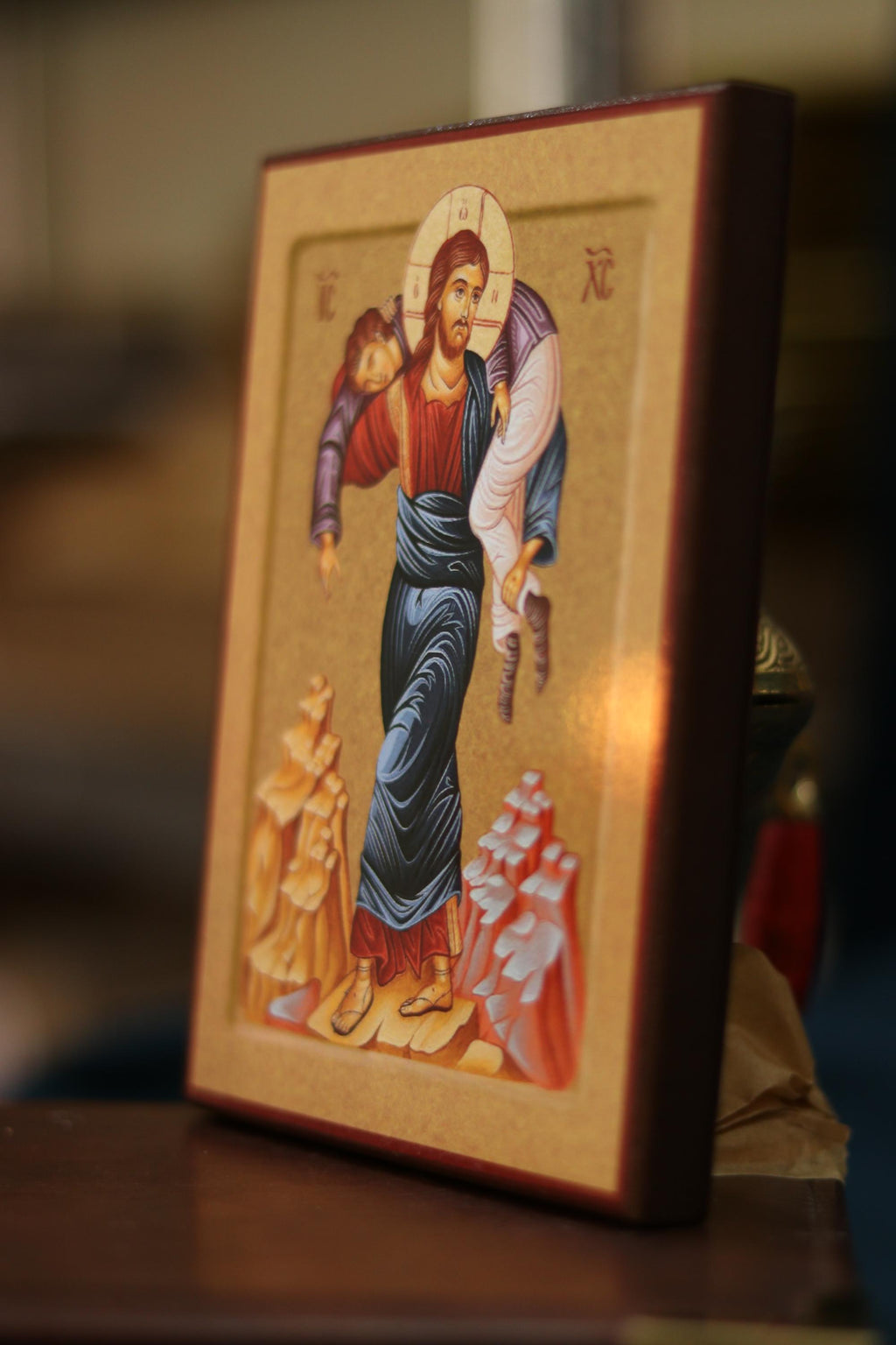 Jesus Christ Bear One Another Icon Wooden Orthodox 6.3x4.7in
