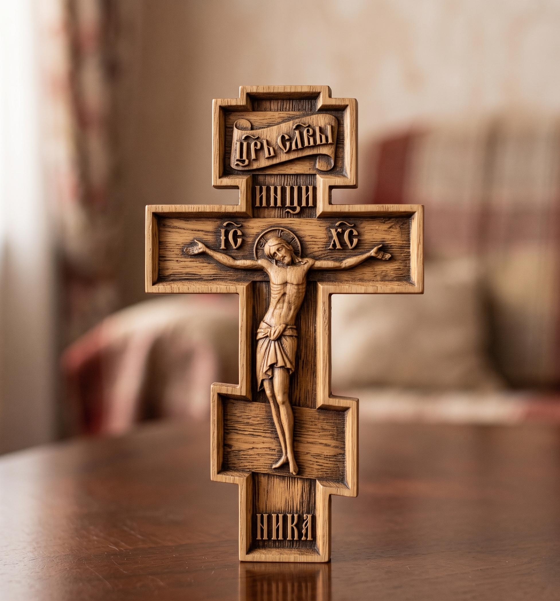 Wooden Orthodox Cross 8in 12in 16in 20in, Carved Wood Crucifix, Jesus Christ Cross, Christian Cross, Church Cross, Wall Cross