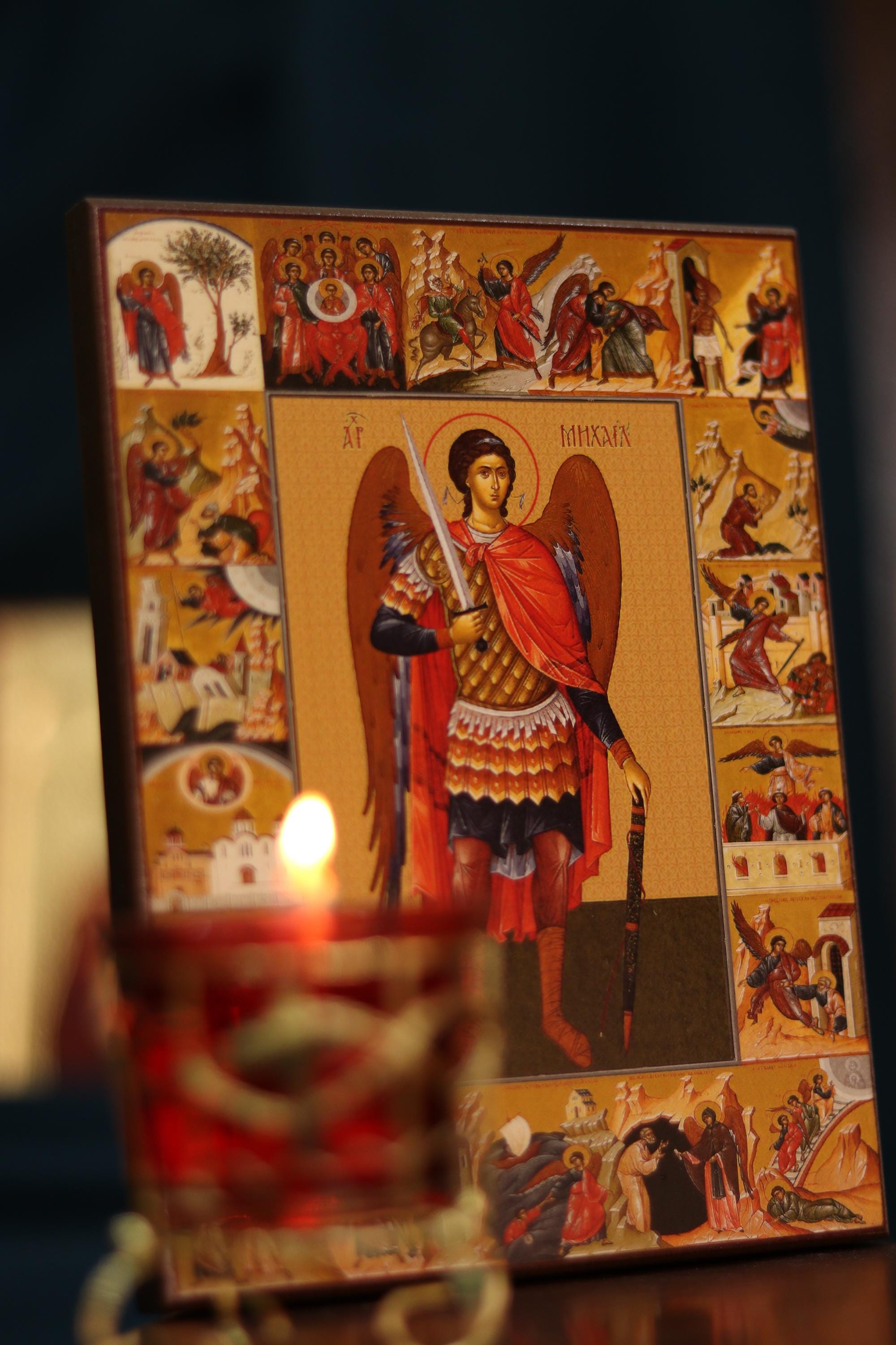Archangel Michael Scene Icon Wooden Orthodox Icon 6.3x4.7in