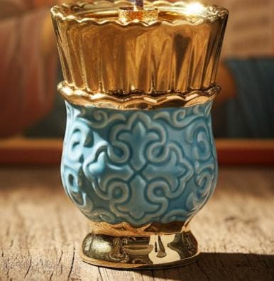 Blue Ceramic Lamp Set 2.17×4.33 in, with 10 Wicks & Floater, Orthodox Lamp, Icon Lamp, Prayer Light, Religious Decor