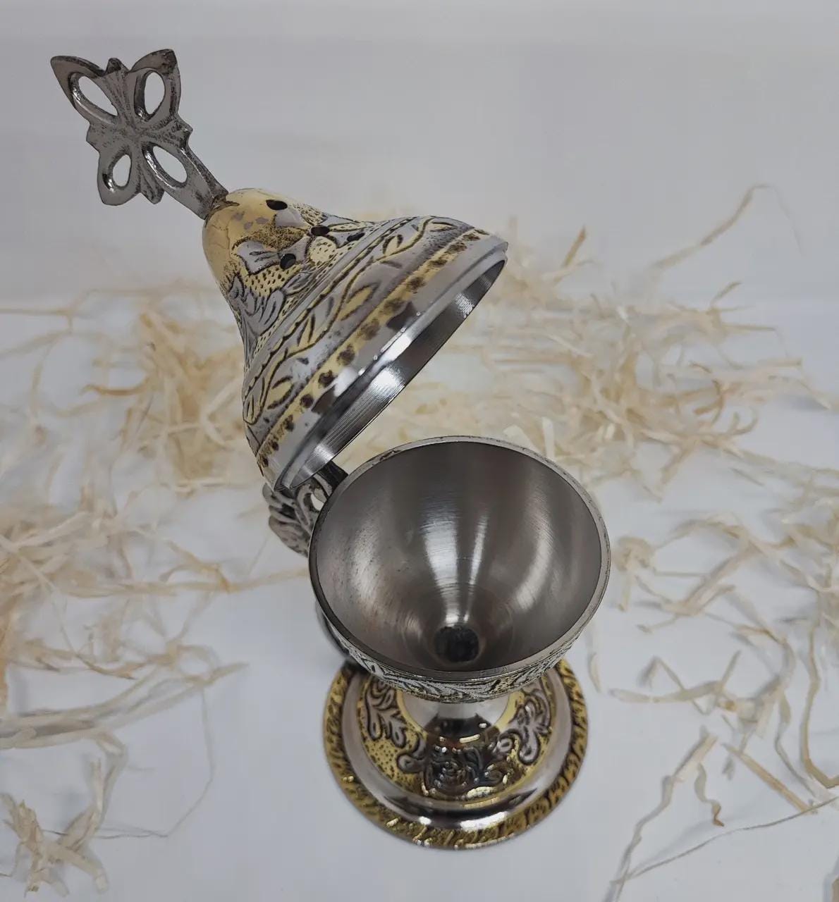 Mixed Metal Orthodox Incense Burner 7in, Greek Home Censer, Church Incense Holder, Byzantine Censer, Prayer Tool