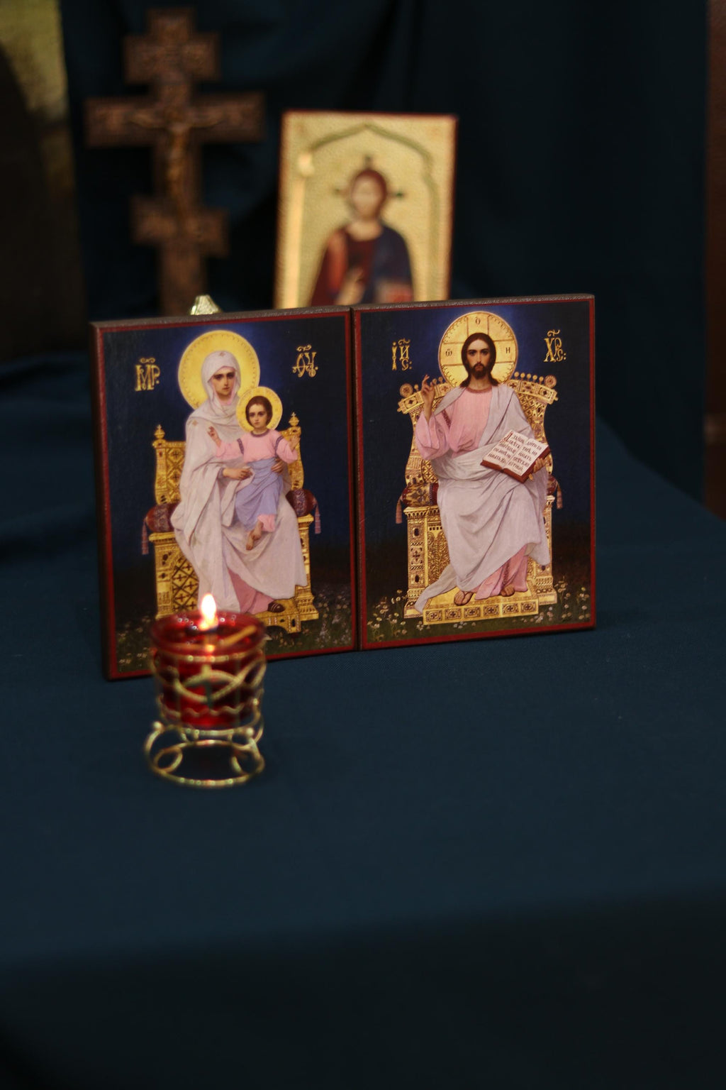Wedding Icon Set Mother of God Child Wooden Orthodox 7.9x5.9in