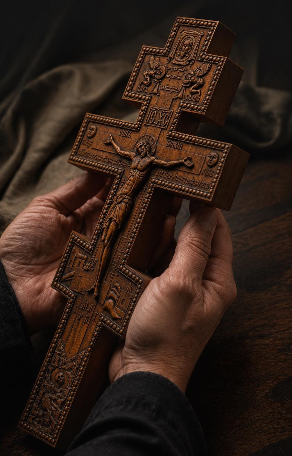 Wooden Orthodox Crucifix Wall Cross 7.9-19.7in Jesus Christ Wall Decor