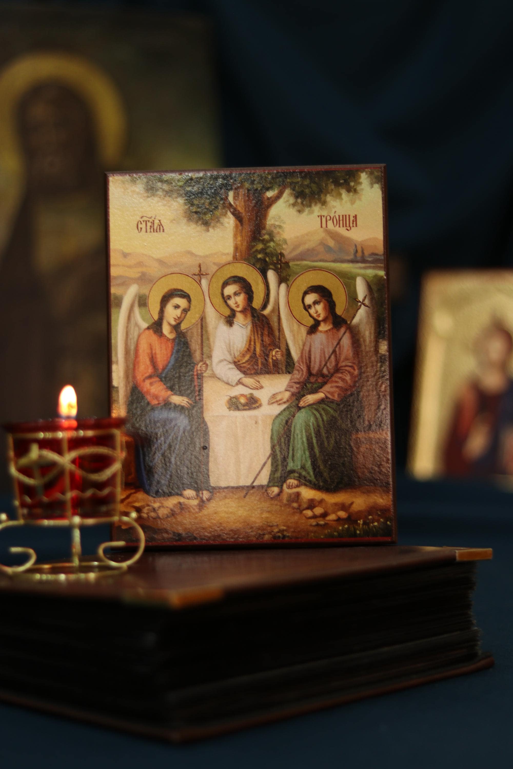 Holy Trinity Wooden Icon Orthodox Religious Wall Art 6.3x4.7 in