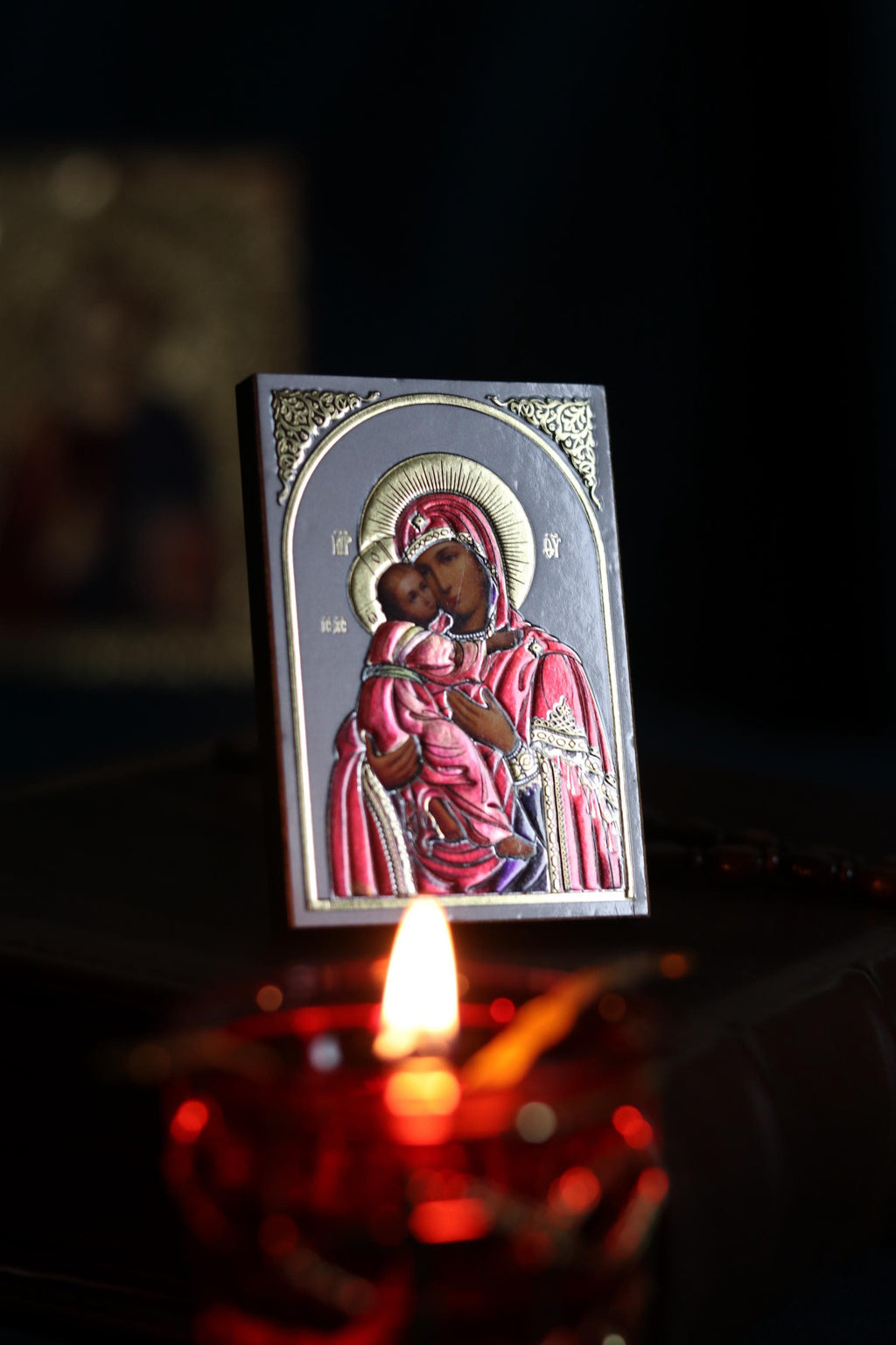 Wooden Orthodox Virgin Mary Icon 3.3in, Mother Of God With Child, Small Prayer Icon