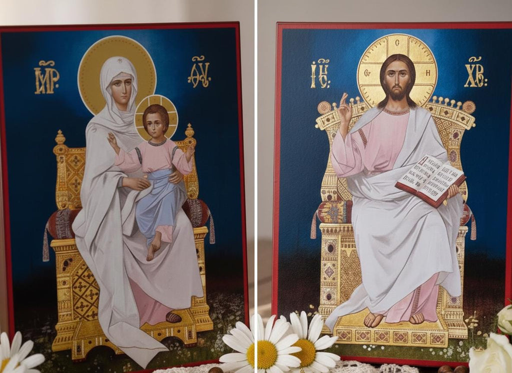 Wood Wedding Icons 11x8.3, Orthodox Icons, Virgin Mary with Child, Jesus Christ