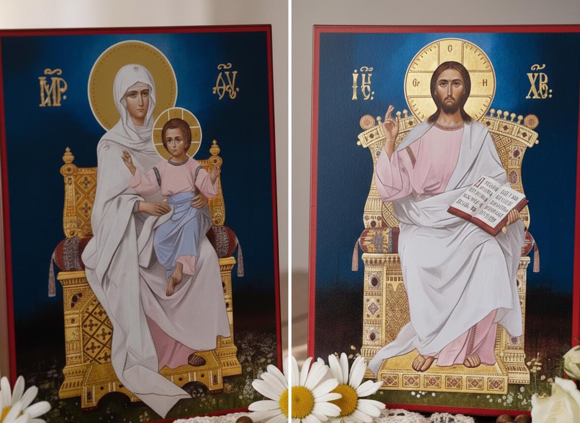 Wood Wedding Icons 11x8.3, Orthodox Icons, Virgin Mary with Child, Jesus Christ