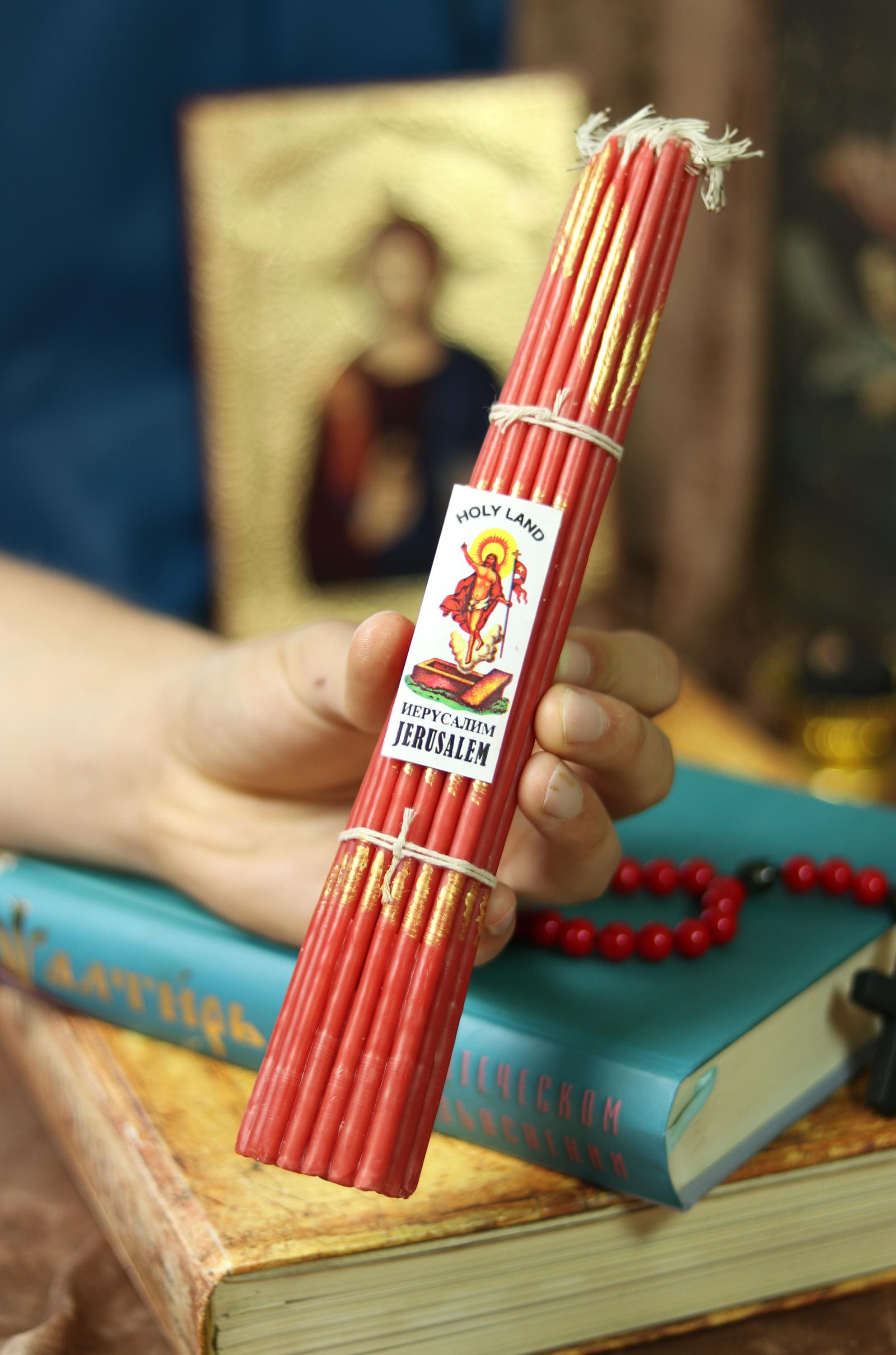 Red Jerusalem Candles 33pcs, Orthodox Candles, Church Candles, Prayer Candle, Religious Candles, Christian Candles, Spiritual Candles