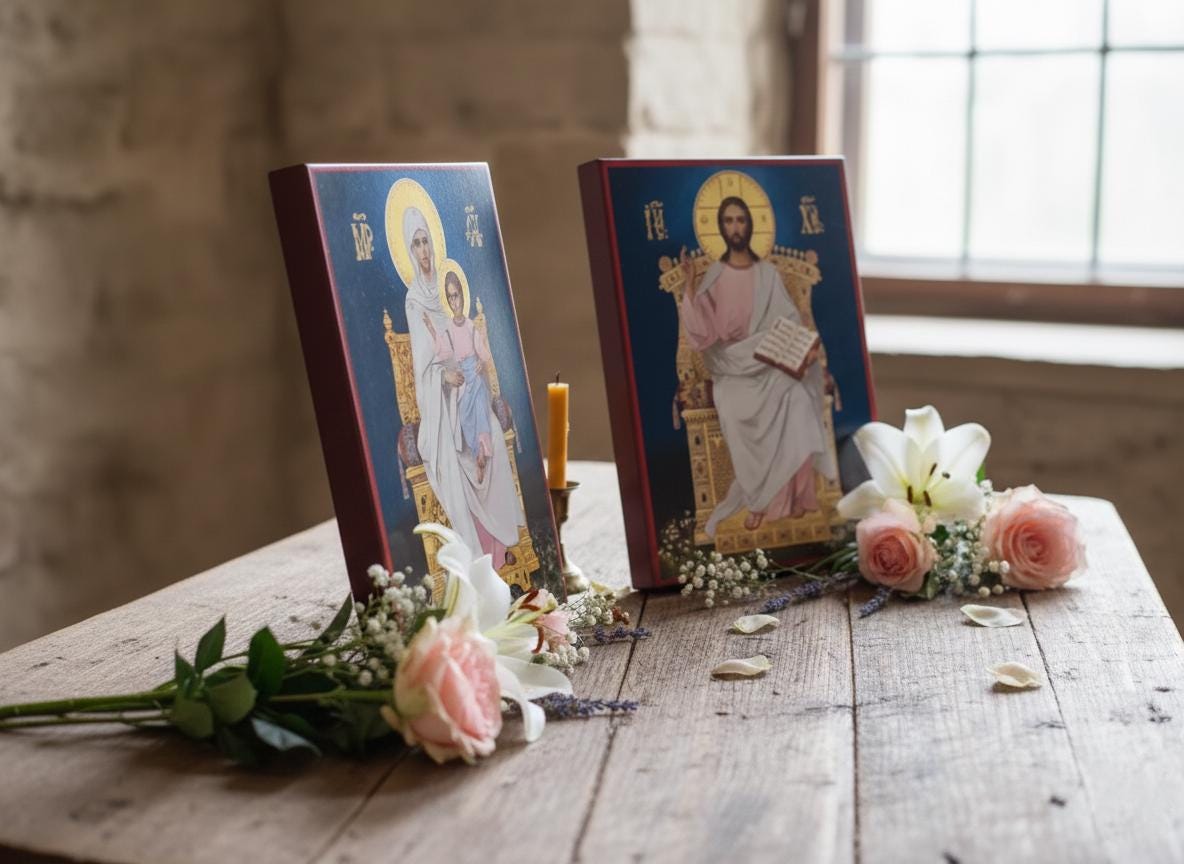 Wood Wedding Icons 11x8.3, Orthodox Icons, Virgin Mary with Child, Jesus Christ