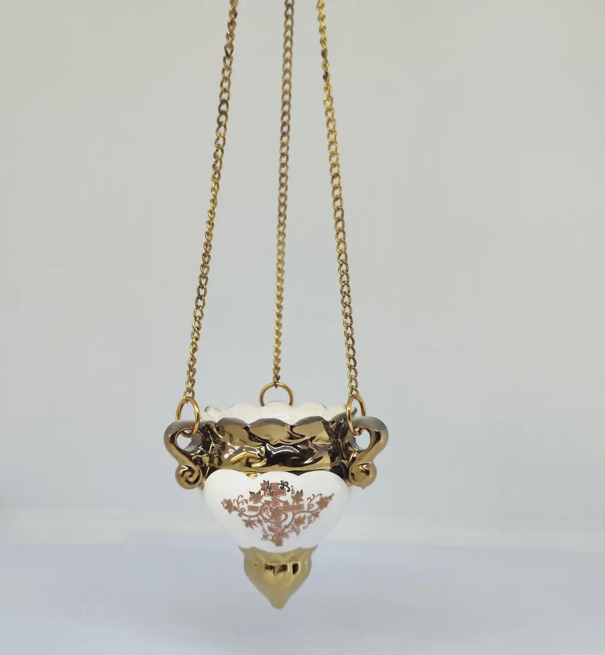 Ceramic Hanging Oil Lamp, White Orthodox Lampada, Icon Lamp