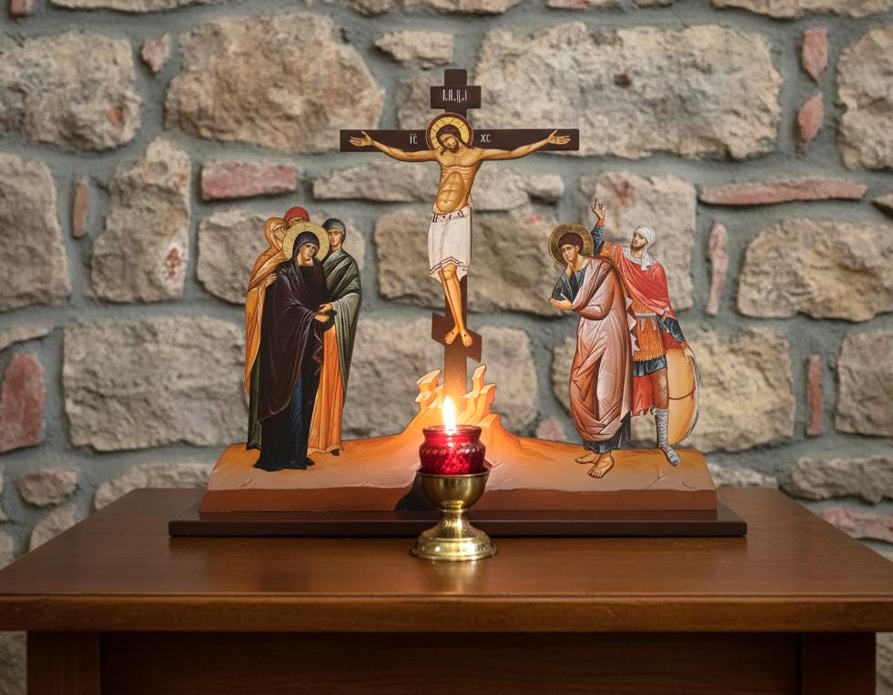 Wooden Golgotha Crucifix 17.7 Inches 1100 Grams, Golgotha Crucifix, Orthodox Crucifix, Jesus Christ Cross, Crucifixion Scene