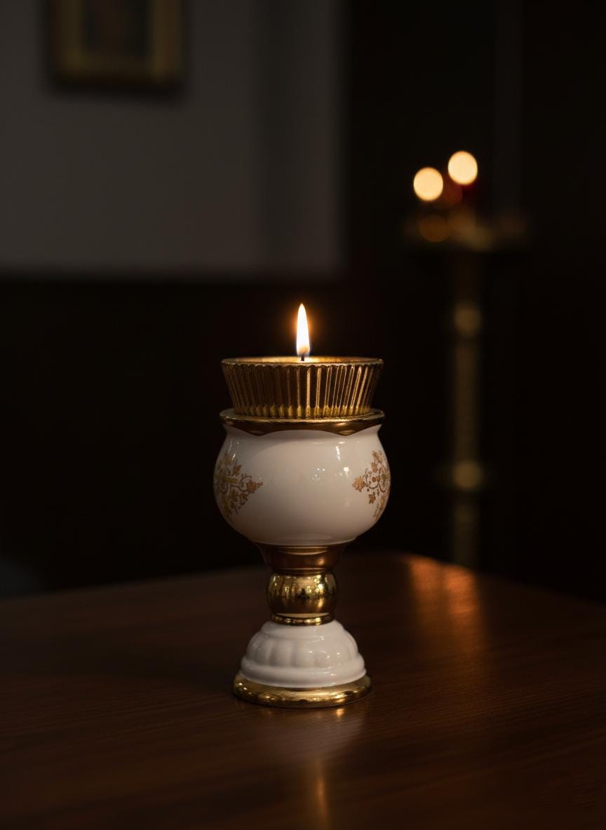 Ceramic Table Oil Lamp 6.7in, Icon Lamp, Retro Oil Lamp, Glass Oil Lamp, Vintage Oil Candle, Orthodox Lamp, Prayer Lamp, Eastern Orthodox