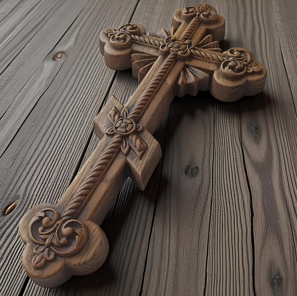Orthodox Wooden Crucifix, Handcrafted Beech Wood Cross