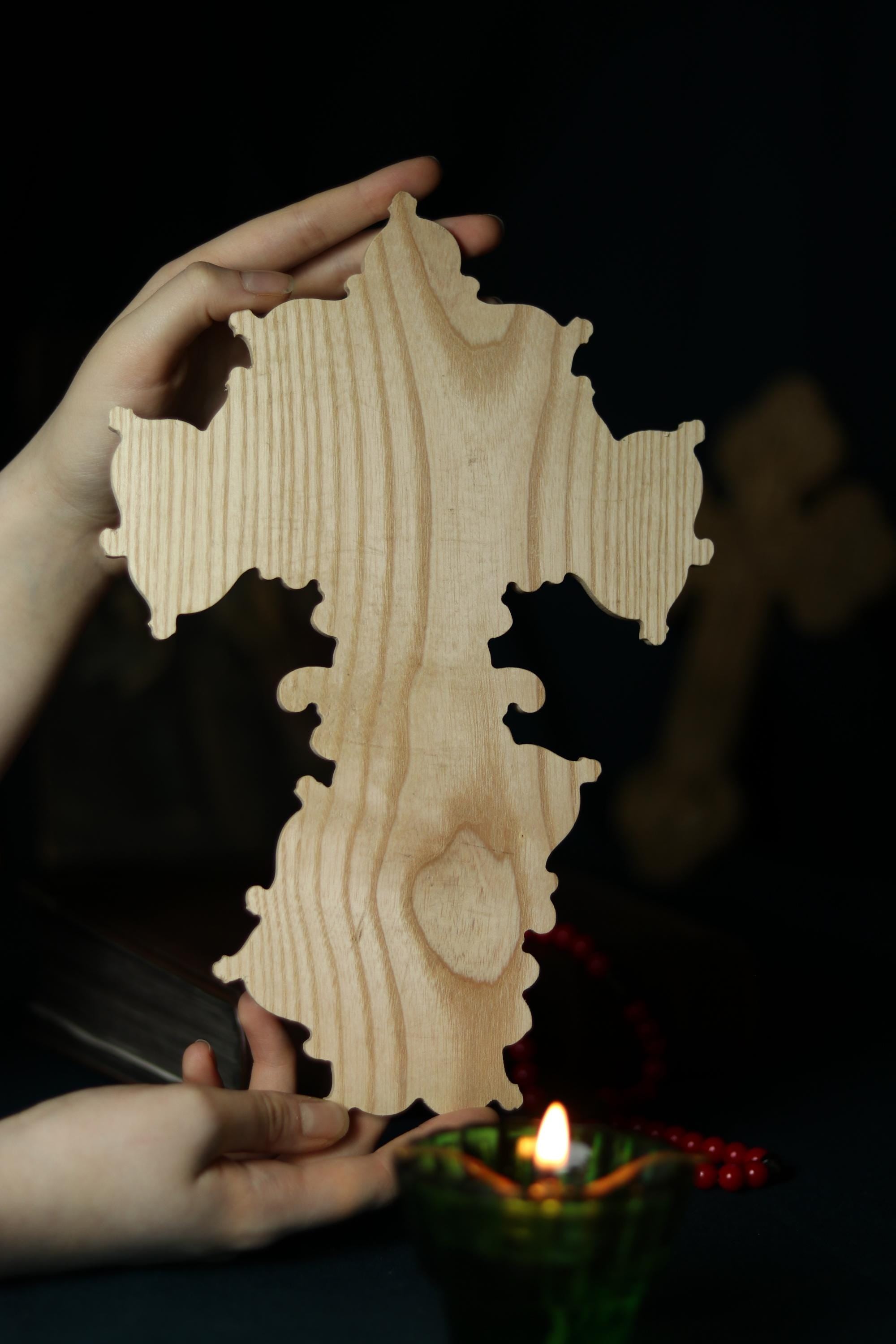 12in Beech Wood Crucifix, Hand Carved Wooden Cross, Cross of Lord Jesus Christ, Christian Cross, Orthodox Cross, Wall Cross