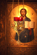 Orthodox Brass Hanging Oil Lamp 7.1 in, Church Prayer Lampada