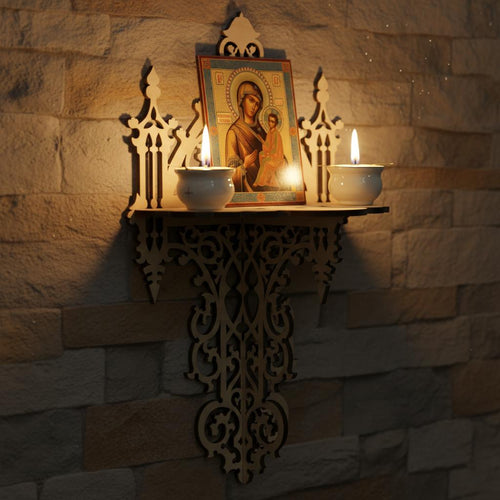 10.6x16.9 In Wooden Icon Shelf, Orthodox Iconostasis, Prayer Corner Shelf, Christian Home Decor, Church Wall Shelf