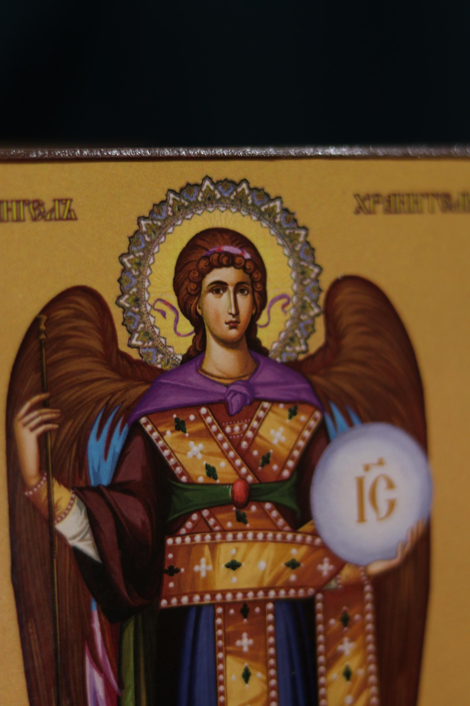 Guardian Angel with Sphere Icon Wooden Orthodox 6.3x4.7in