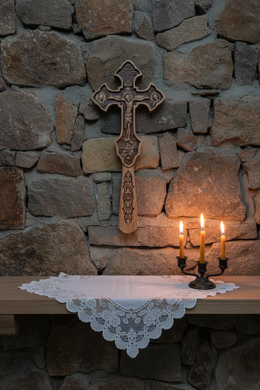 Christian hand cross made of beech wood 12"x5".