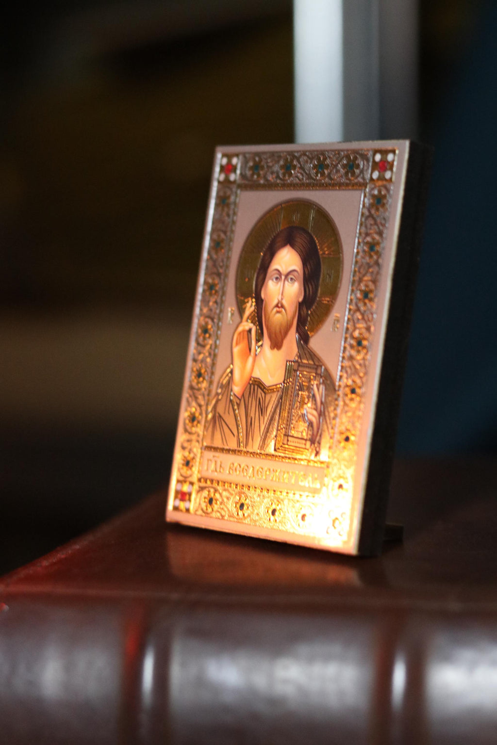 Wooden Orthodox Jesus Christ Icon 3.3in, Christ Pantocrator, Small Prayer Icon