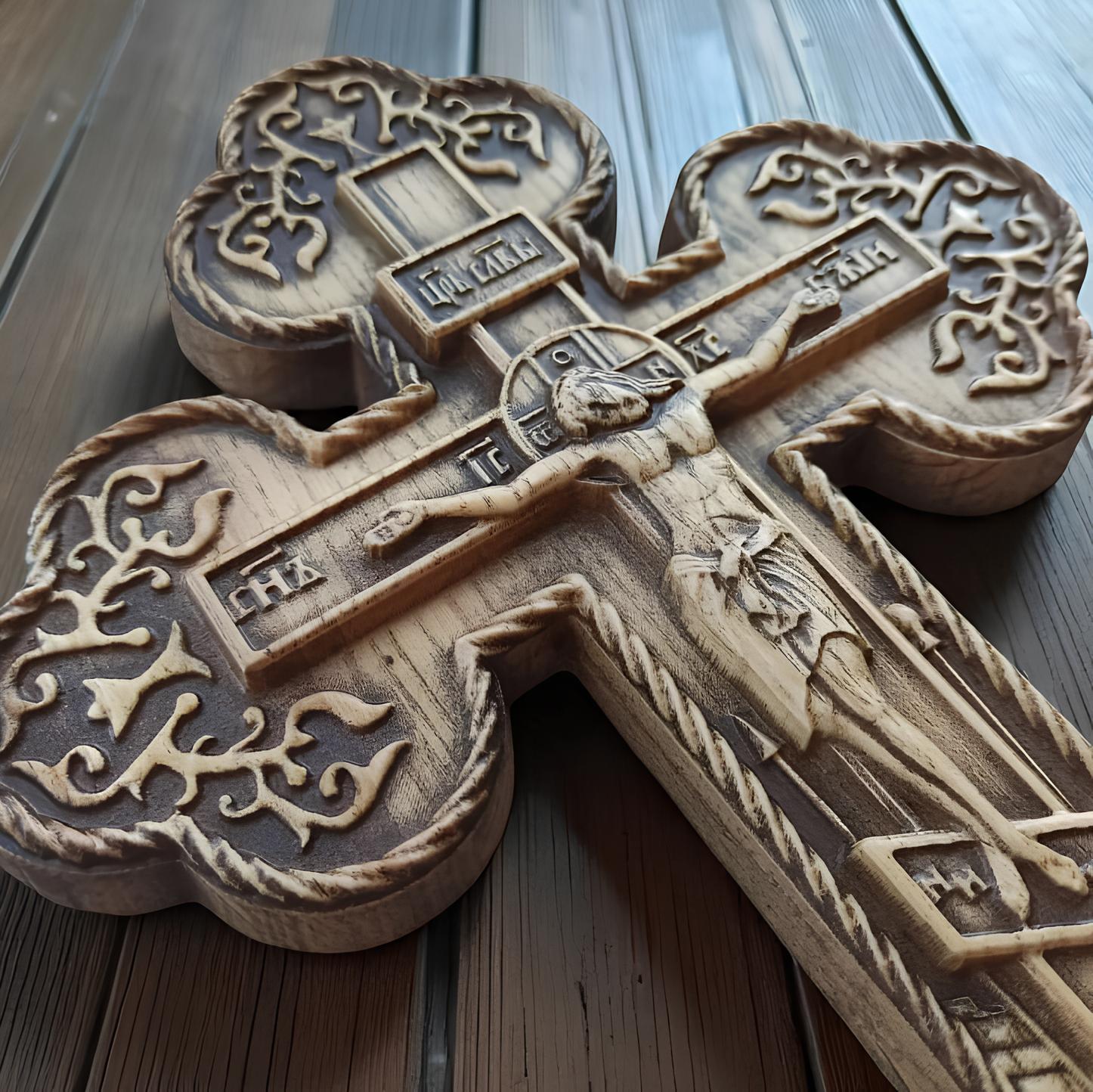 Orthodox Wooden Crucifix, Handcrafted Oak Wood Cross