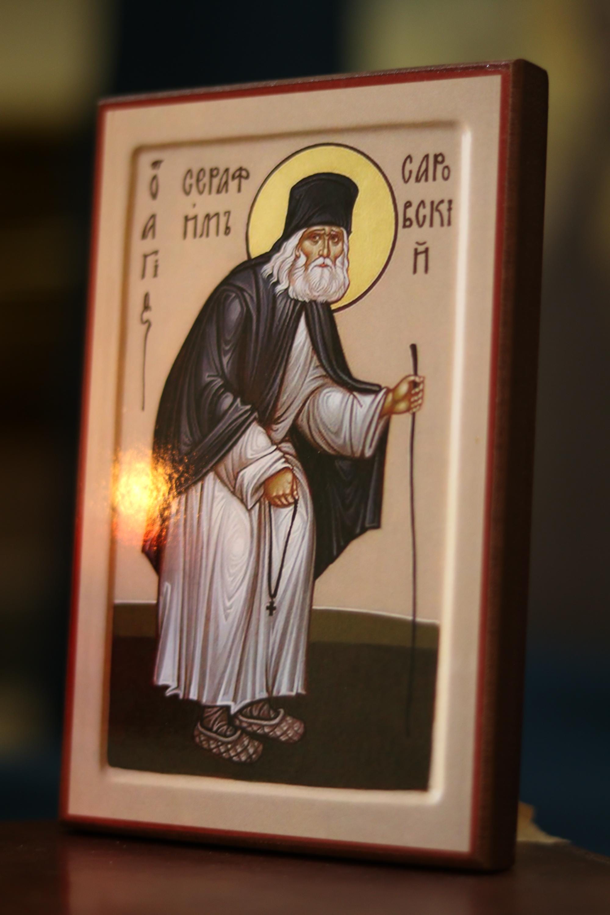 Wooden Orthodox Icon, Saint Seraphim Icon, Ash Veneer 6.3x3.9 in