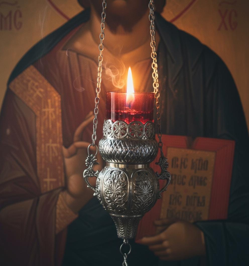 Hanging Oil Lamp 9.06in, Gold Plated Brass Lamp, Orthodox Church Lamp, Greek Lampada, Icon Lamp, Prayer Corner