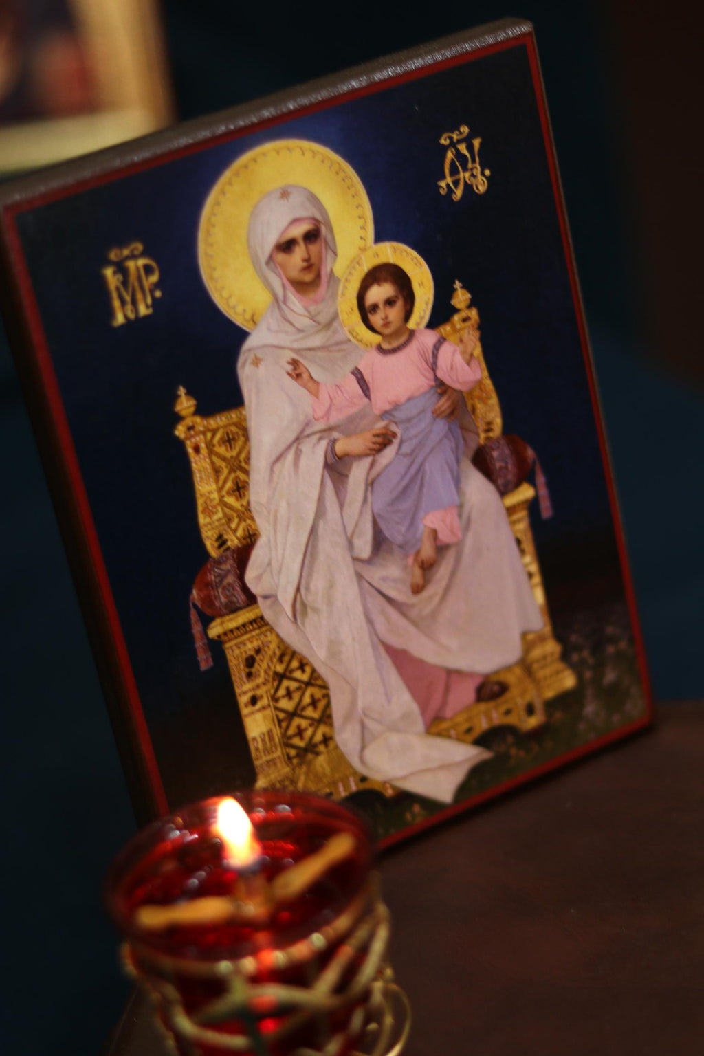 Mother of God Enthroned Icon Wooden Orthodox 7.9x6.1in