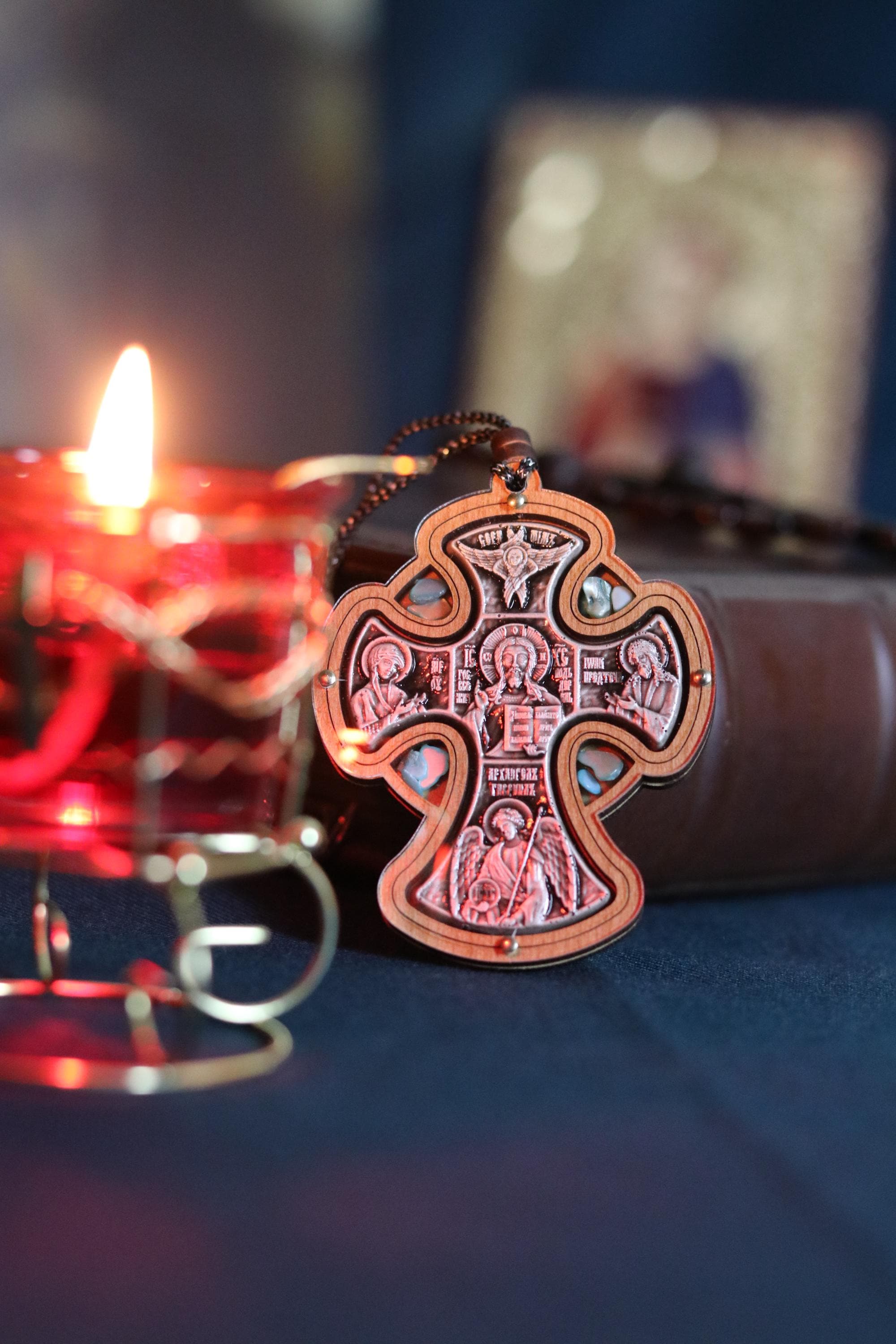 Wooden Orthodox Cross Pendant 3in, Christian Crucifix Necklace, Prayer Cross, Jesus Icon Cross