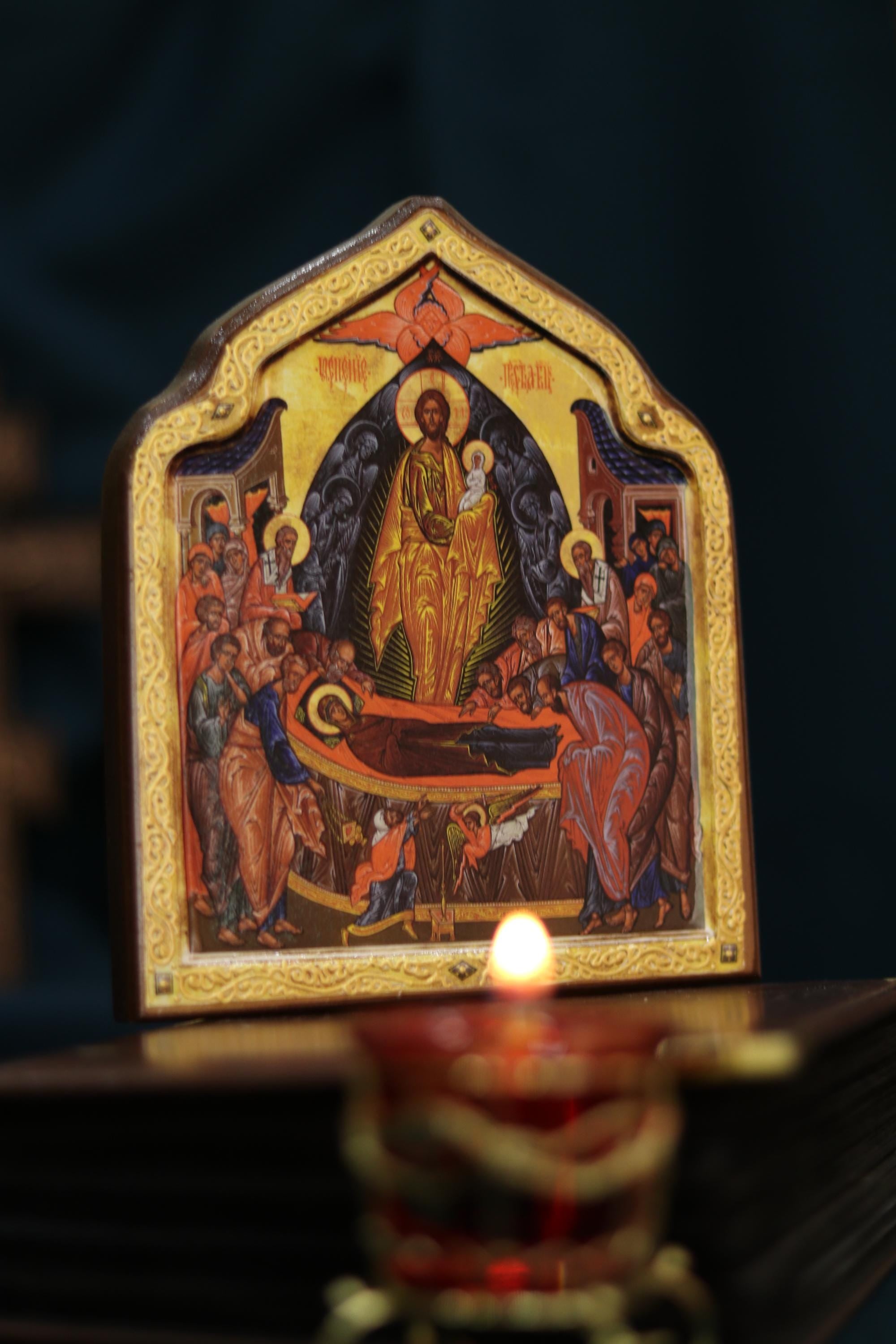 Dormition of the Theotokos Orthodox Wooden Icon 18.5in Assumption of the Virgin Mary Large Christian Wall Icon