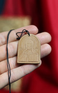 Orthodox leather Pendant Icon, Jesus Christ Blessing – Handmade Pocket Icon – Christian Gift – Small Travel Icon – Religious Amulet Necklace