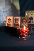 Wooden Orthodox Triptych Icon 3.5in, Virgin Mary Jesus And Saint Nicholas, Folding Travel Icon