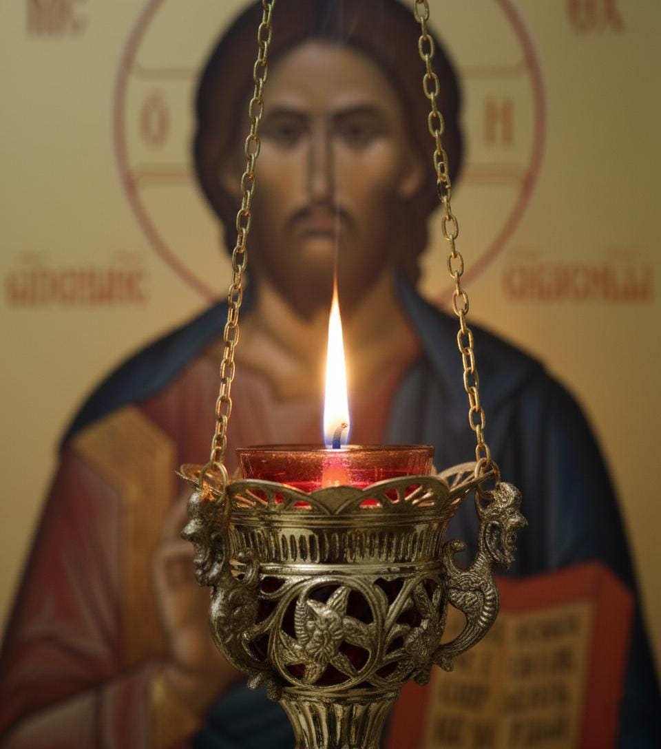 Hanging Oil Lamp Brass Orthodox Lampada – Greek Icon Lamp, Eternal Prayer Light