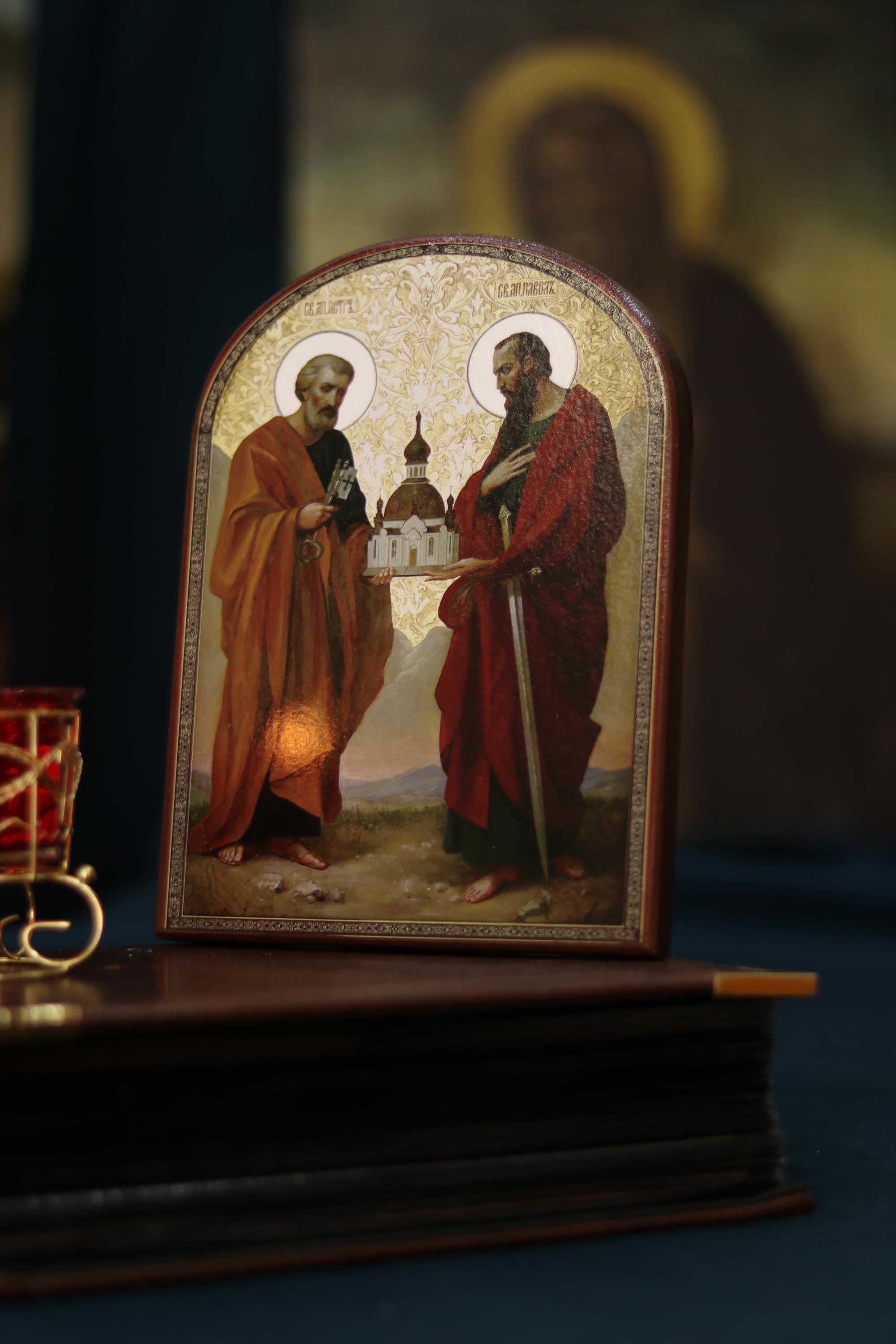Sts. Peter and Paul Wooden Icon Orthodox Religious Plaque 6.3x4.3in