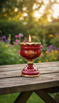Christian Red Ceramic Table Oil Lamp 5.5in. Set Includes: Lamp, floating wick, wick holder