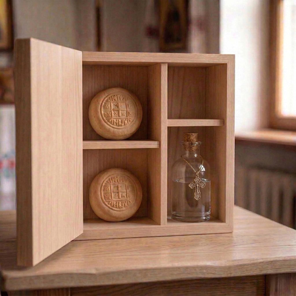 13.8 Inch Wooden Prosphora Box, Church Box, Orthodox Box, Antidoron Box, Artos Box, Holy Water Box, Religious Storage, Church Decor