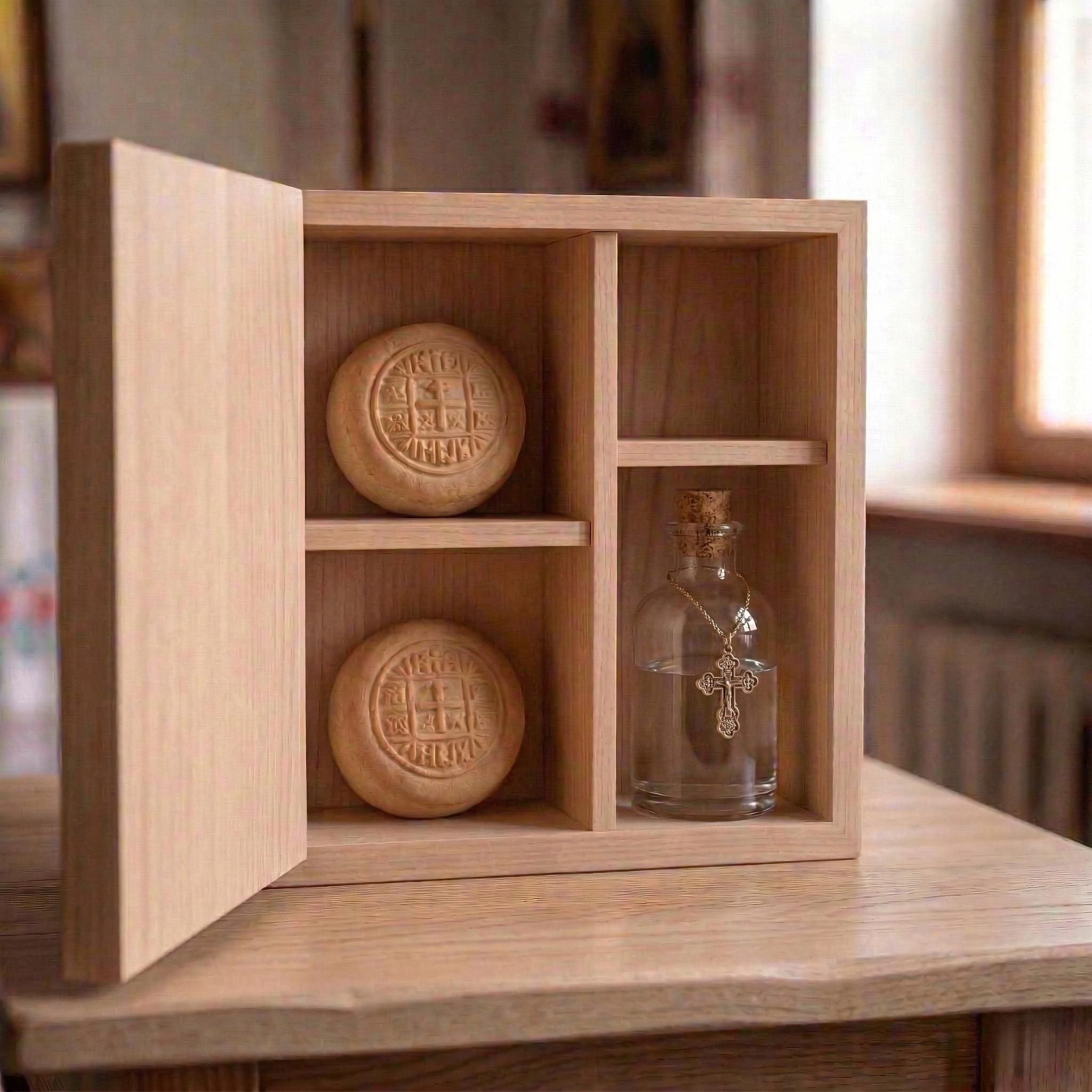 13.8 Inch Wooden Prosphora Box, Church Box, Orthodox Box, Antidoron Box, Artos Box, Holy Water Box, Religious Storage, Church Decor