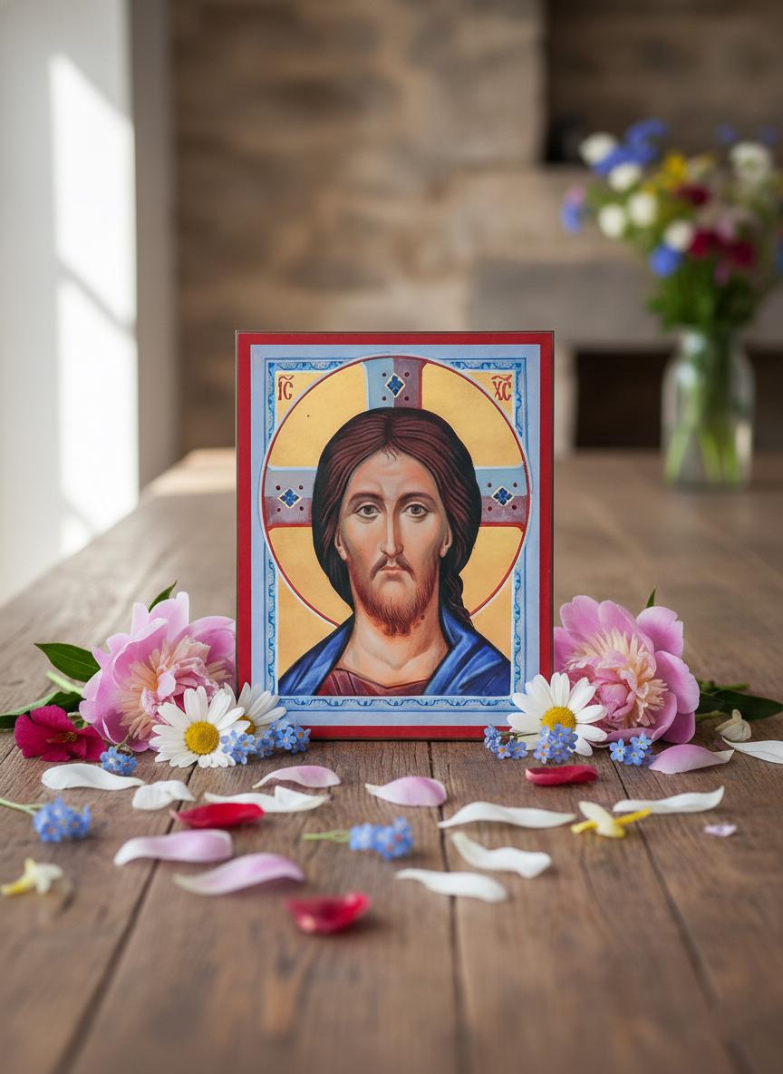 Orthodox Orthodox Wedding Icon Pair Mother of God & Christ Icons, Wooden Board