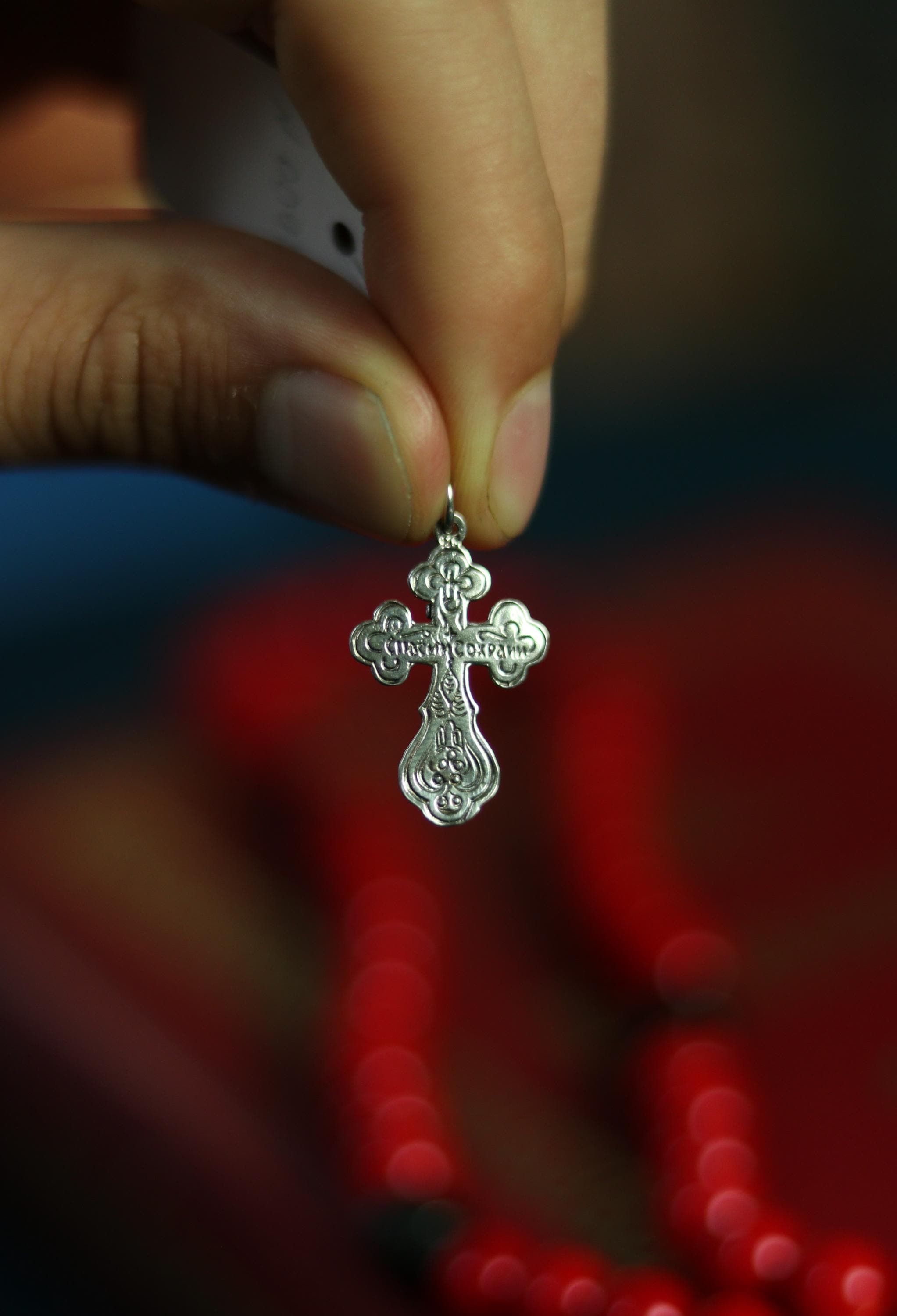 Silver Cross 1 in, 1.65 g, Orthodox Cross, Christian Cross, Crucifix Pendant, Religious Gift, Jesus Christ Cross