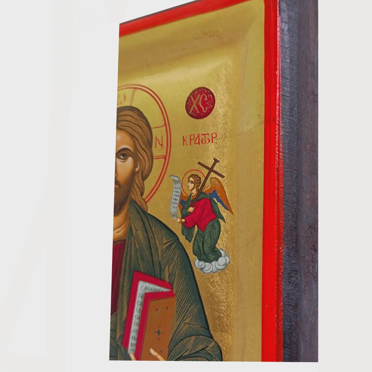 Handmade 6.1×7.8 in Greek Icon of Jesus Christ, Cypress Wood Icon, Gold Leaf.