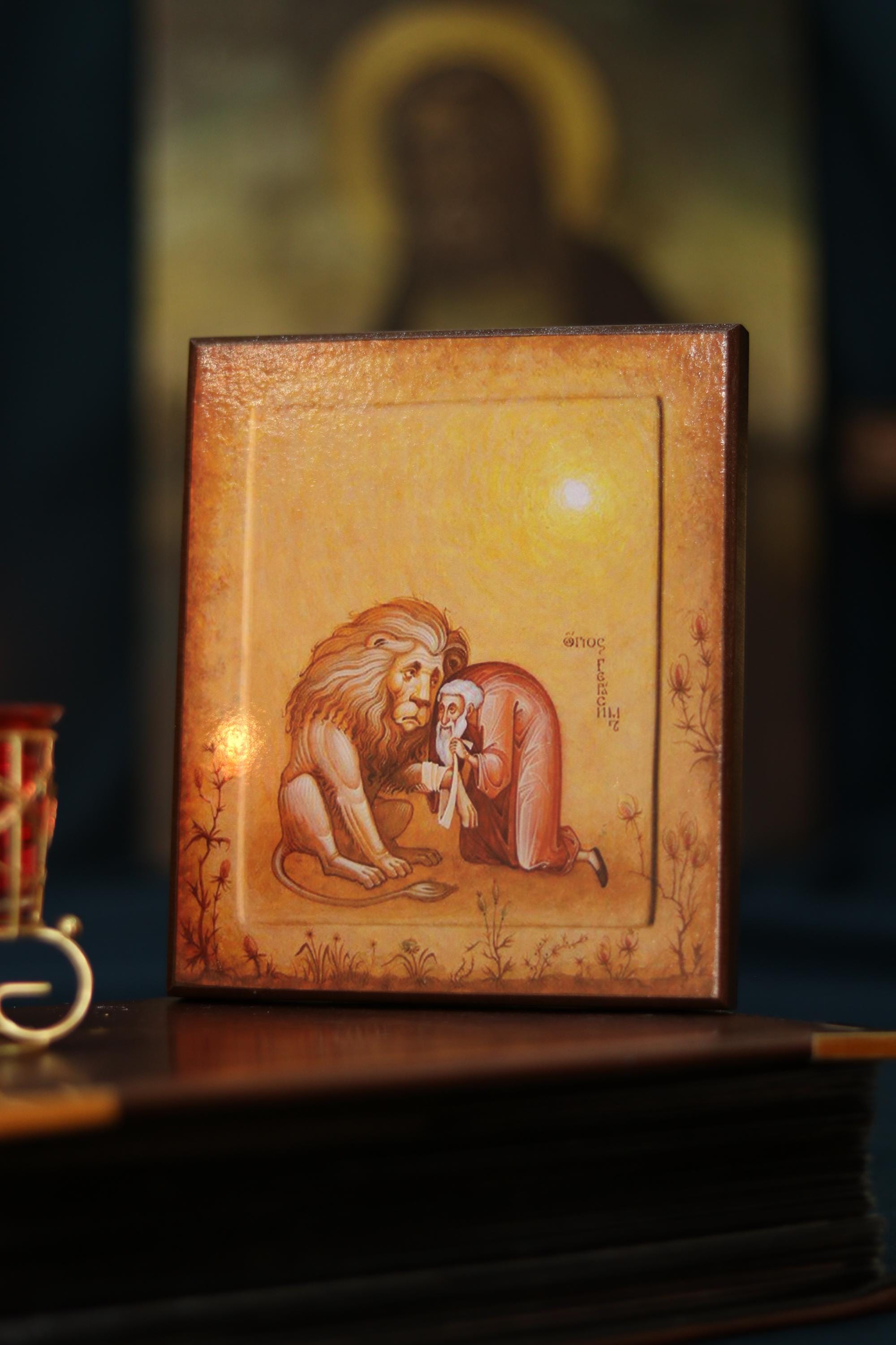Orthodox Icon St Gerasimus Lion Wooden Icon Religious Gift