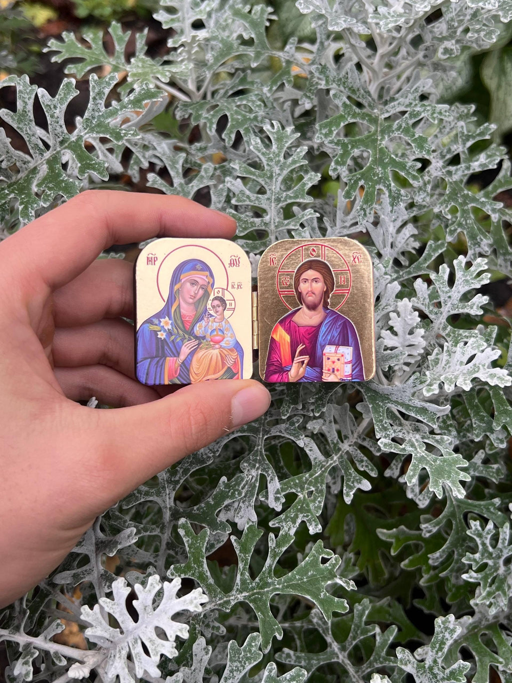 Folding icon of Jesus Christ and the Mother of God, 2x1.6 in