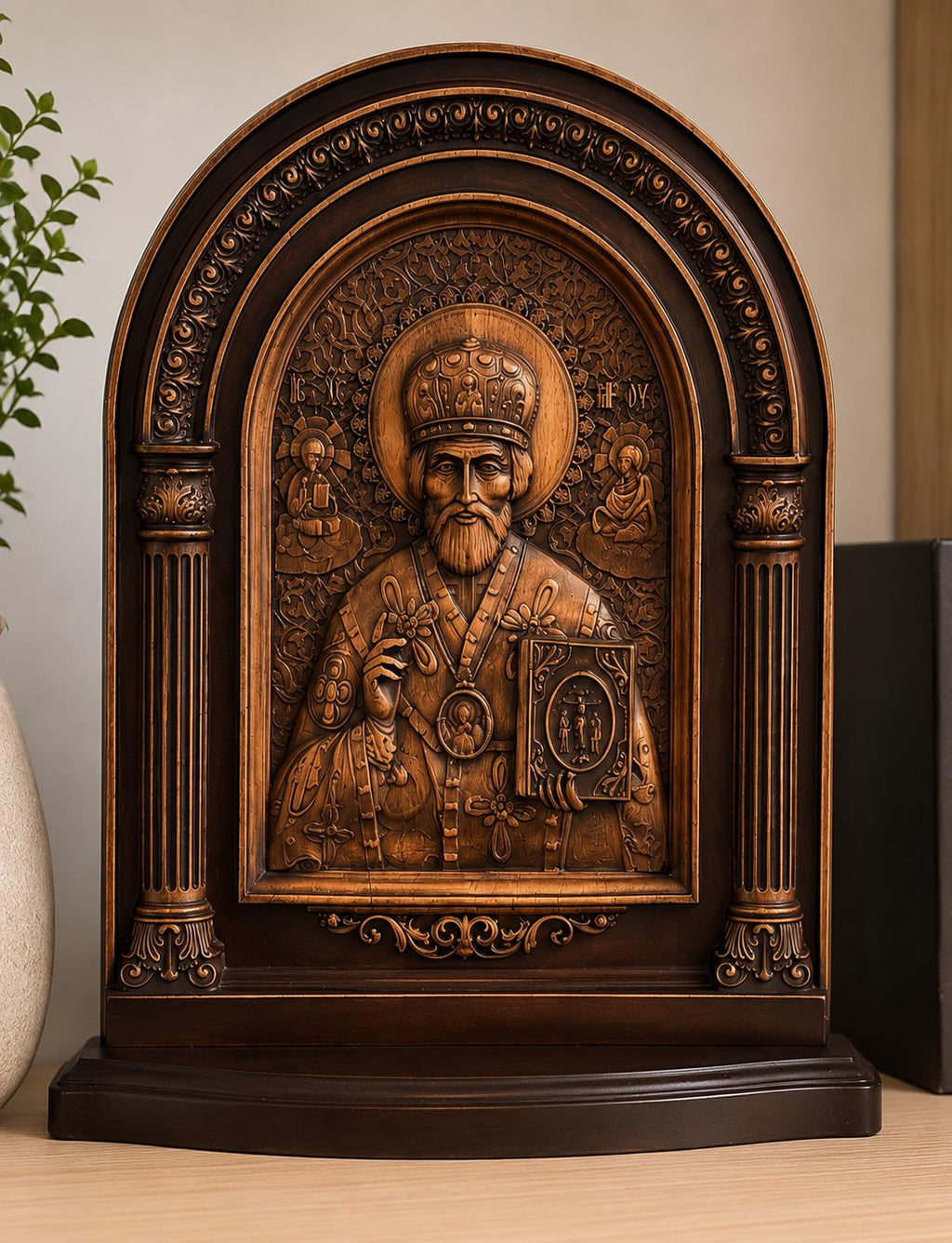 Saint Nicholas Icon Wooden Orthodox Arch Icon 11.8x9.8in Decor