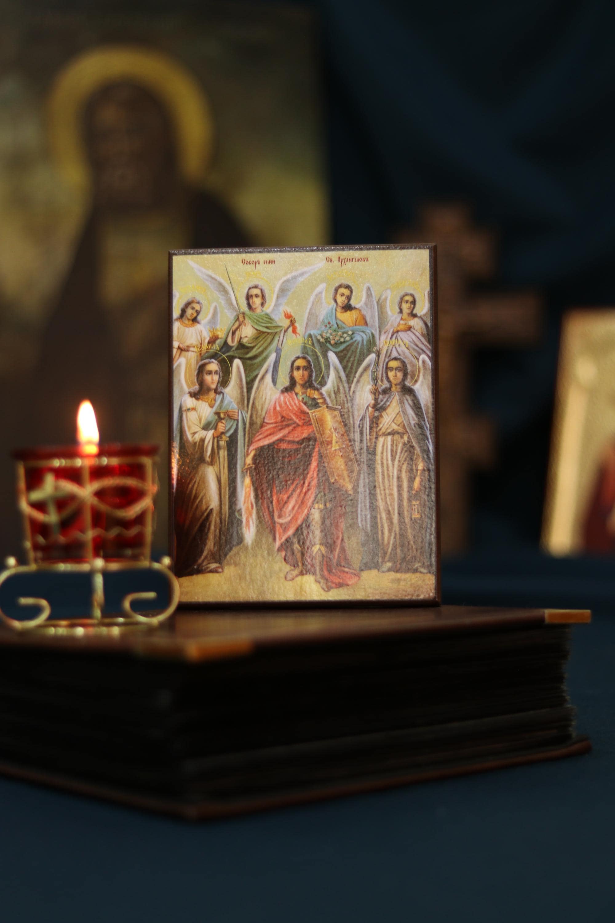 Holy Seven Archangels Wooden Icon Orthodox Plaque 6.3x4.7in