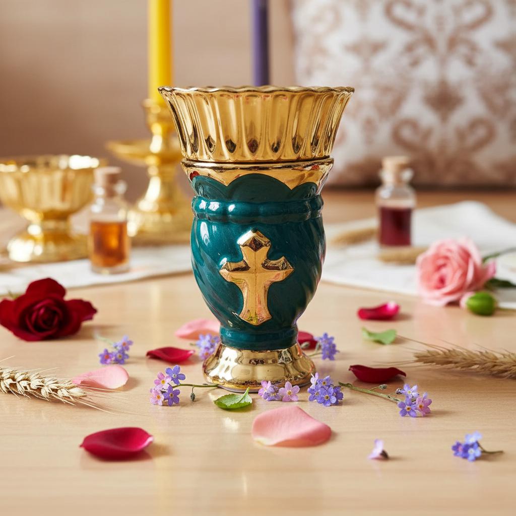 Blue Glass & Metal Table Lamp 2.56×4.53 in, Orthodox Lamp, Icon Lamp, Oil Lamp, Prayer Light, Religious Decor