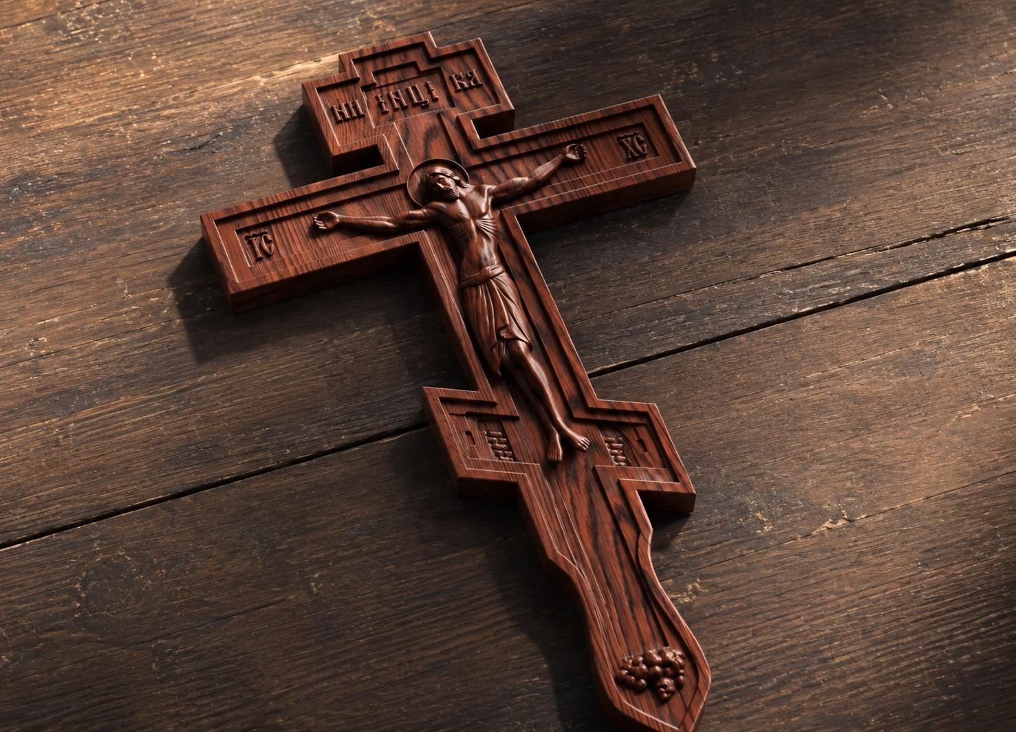 Orthodox Wooden Crucifix, 7.9-19.7in Beech Wood Cross, Hand Carved Jesus Christ