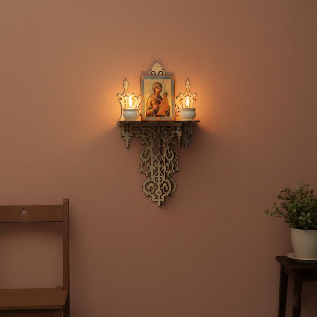 10.6x16.9 In Wooden Icon Shelf, Orthodox Iconostasis, Prayer Corner Shelf, Christian Home Decor, Church Wall Shelf