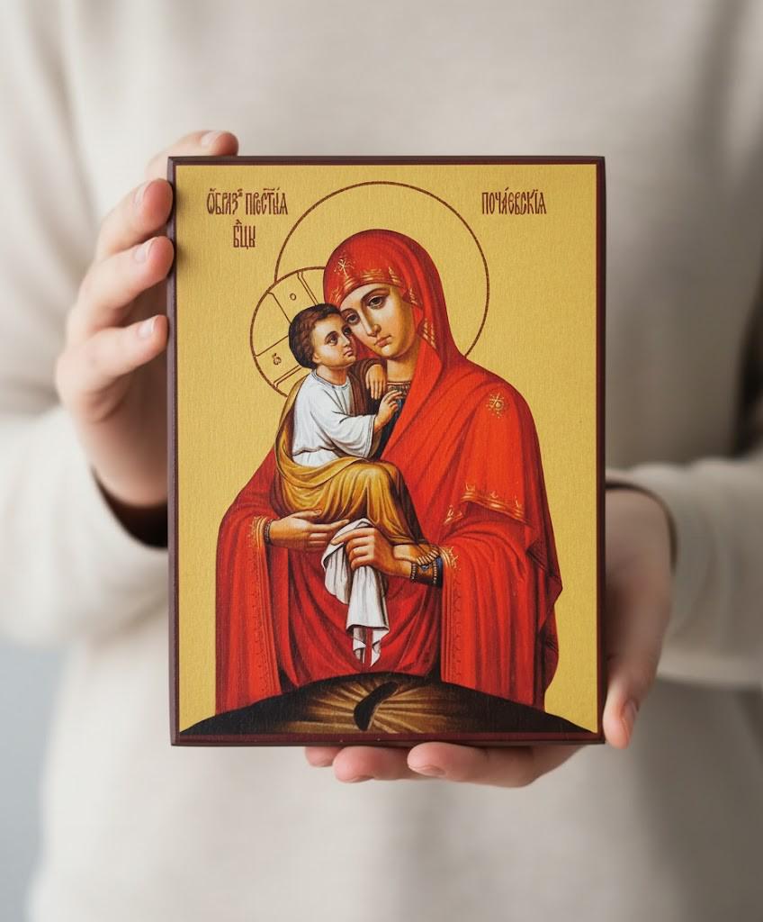 Pochaiv Mother Of God Icon Wooden Icon, Orthodox Icon, Holy Virgin Mary