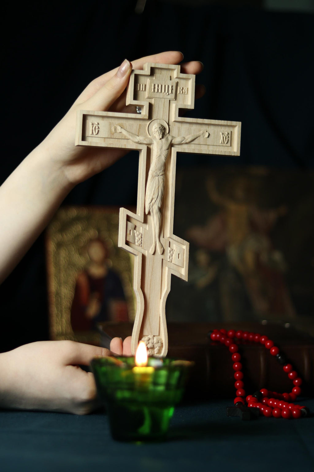 Beech Wood Cross 11.8 in, Wooden Cross, Orthodox Cross, Crucifix Jesus Christ, Christian Cross, Religious Decor, Wall Cross, Church Gift