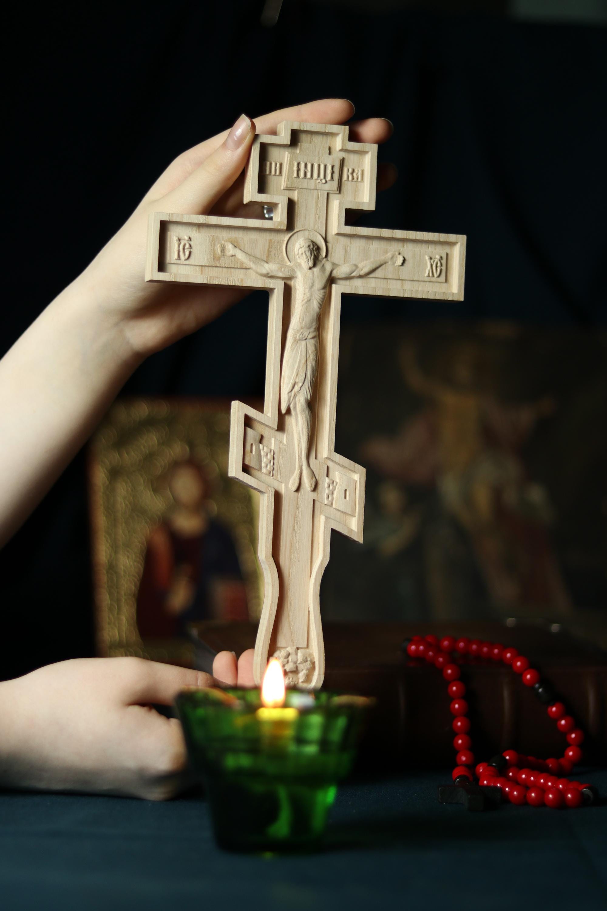 Beech Wood Cross 11.8 in, Wooden Cross, Orthodox Cross, Crucifix Jesus Christ, Christian Cross, Religious Decor, Wall Cross, Church Gift