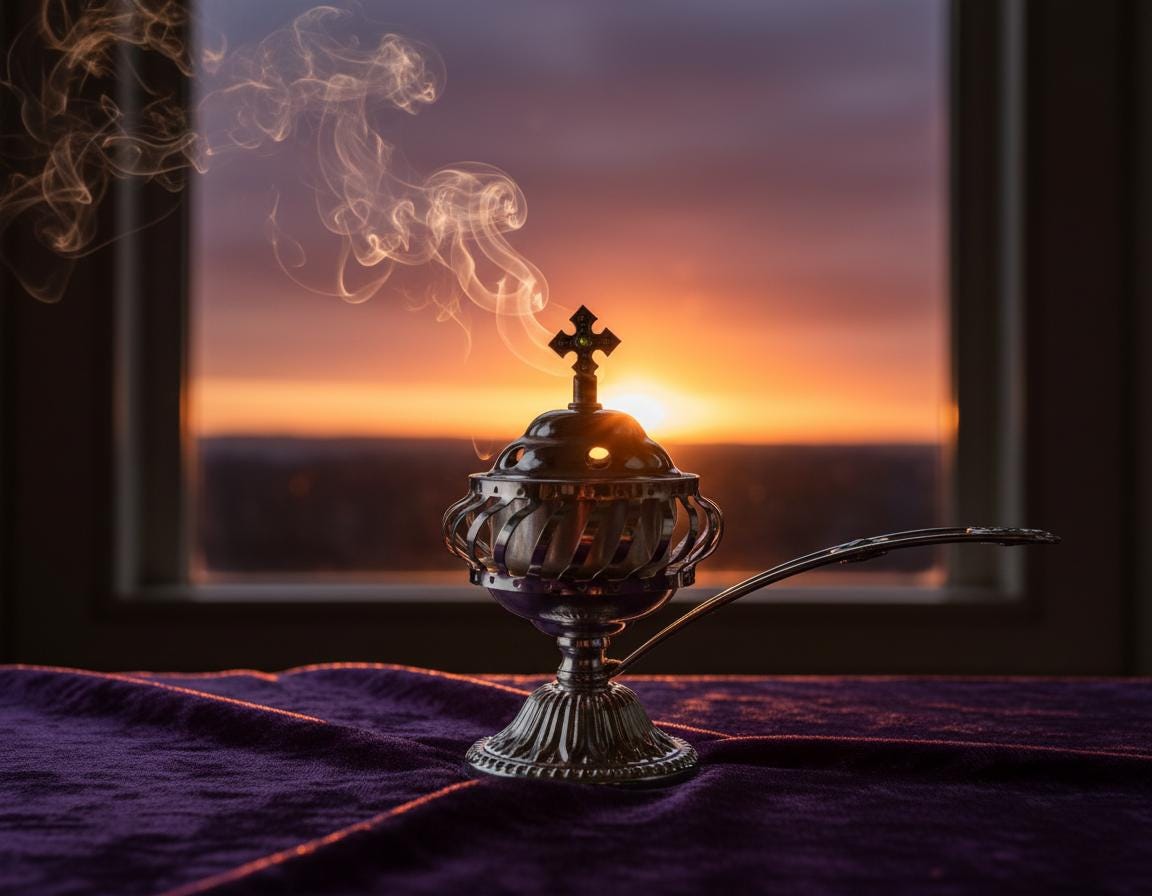 Orthodox Incense Burner Set, Silver Metal Censer 7.4x5.5in, Greek Frankincense, Charcoal Tablets, Christian Prayer Kit, Religious Gift